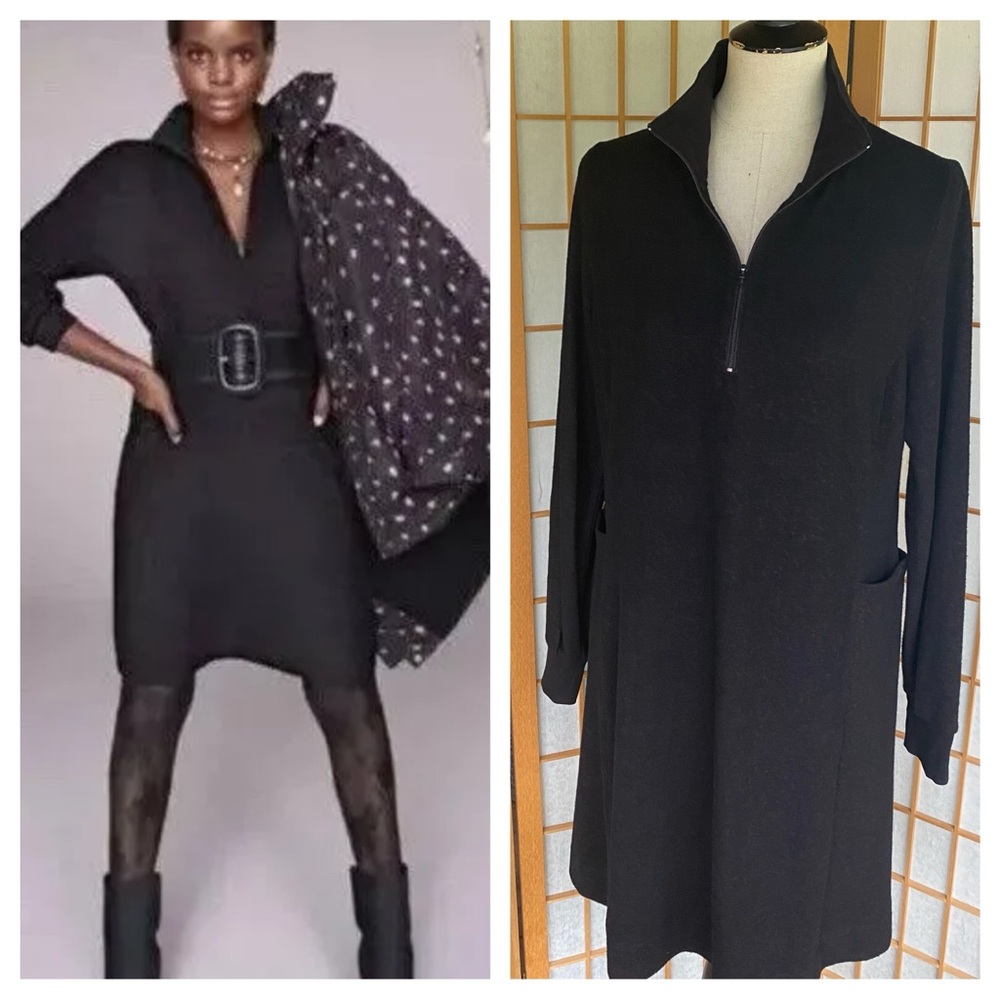 CAbi Cuddle Sweater Dress 1/4 Zip Black Fall /Winter SZ M